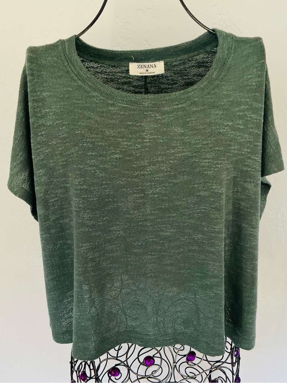 Zenana Outfitters Lightweight Green Short-Sleeve Boxy Knit Top
